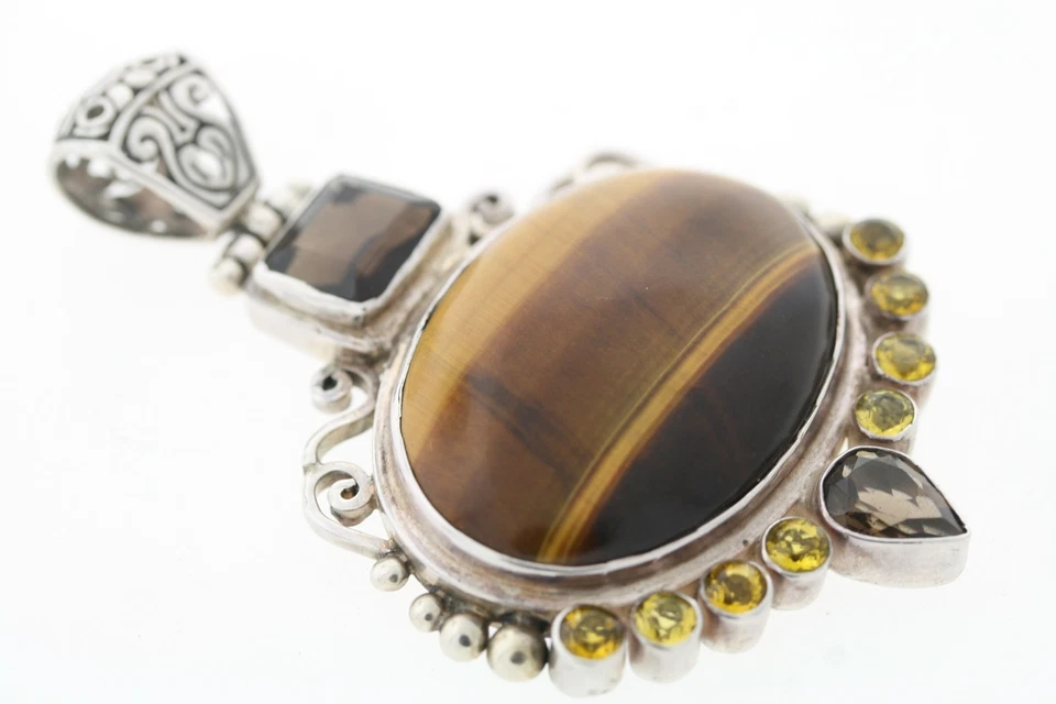 " Af " Argento Sterling Creato IN Laboratorio Occhio di Tigre Quarzo Fumè - Immagine 2 di 3