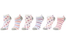 Skechers Little Girl's 6-Pairs White/Bright Low Cut Socks Sz: 5-6.5 Fits 4-8.5