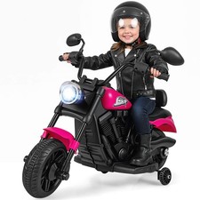 Kids Motorcycle w/Headlight, Music, Training Wheels, Foot Pedal for Boys Girls