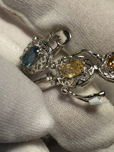 Vintage Amethyst Citrine Peridot Blue Topaz 925 Sterling Silver Tennis Bracelet - Picture 5 of 8