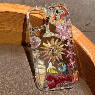 Handyhülle transparent Blumen Sonne Marine für iPhone 16 15 14 13 12 11 Pro Max XR XS