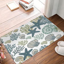 Coastal Beach Bath Mats for Bathroom Decor, Seashells Starfish Absorbent Bath Ru