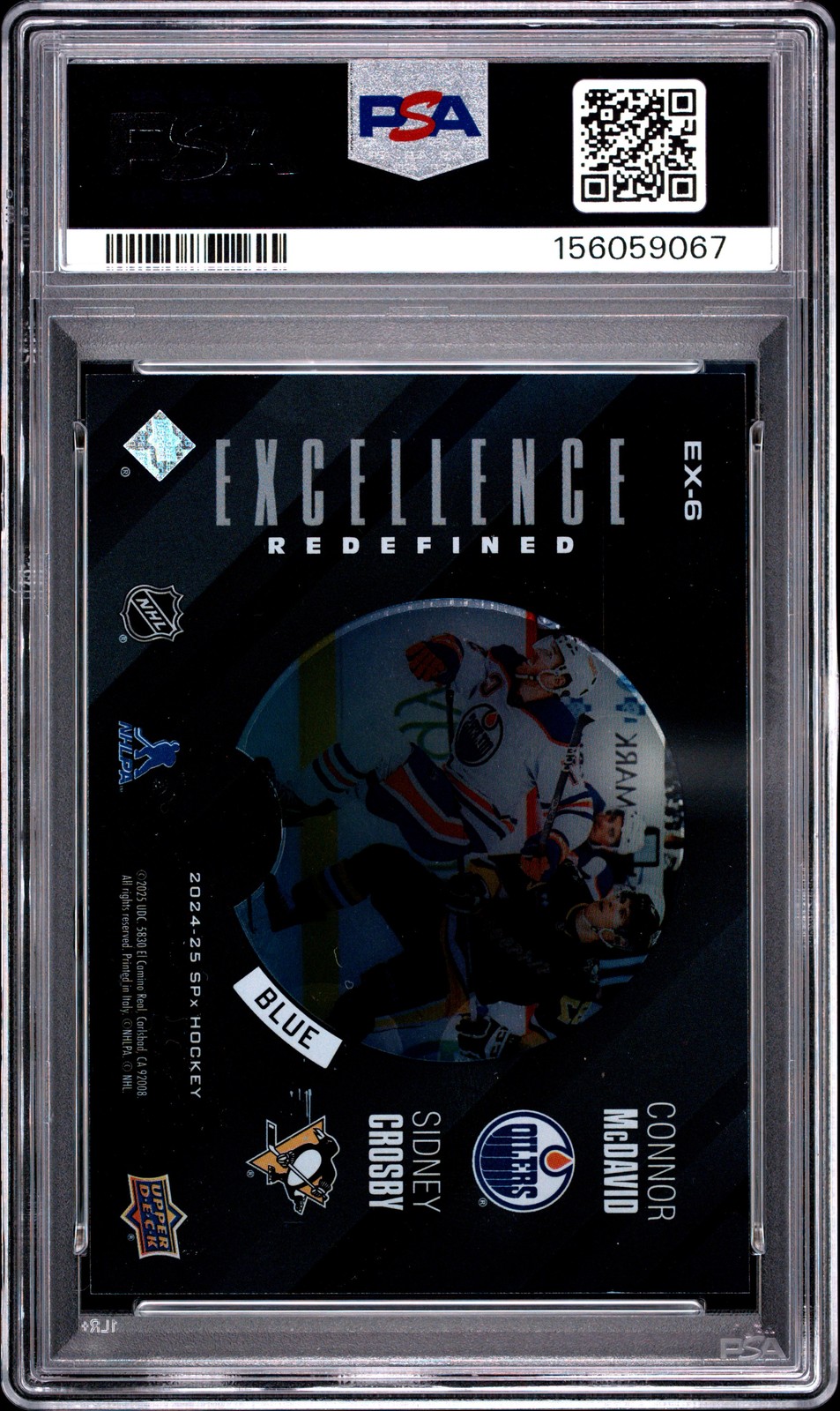 2024 SPX EXCELLENCE REDEFINED BLUE CONNOR MCDAVID/SIDNEY CROSBY 117/199 PSA 8 view 2