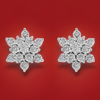 NEW! Effy Sterling Silver And Diamond Flower Shaped Stud Earrings / MSRP $470  