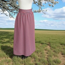 Vintage 70s Doubleknit Red and Blue Pattern Dirndl Gathered Maxi Skirt