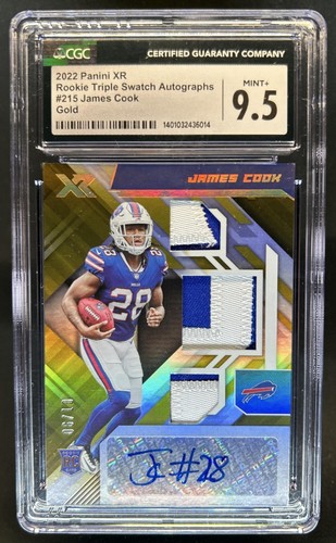2022 Panini XR James Cook RC Gold Rookie Dual Patch Auto /10 Bills CGC 9.5 MINT+