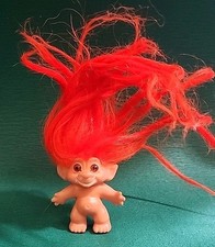Vintage Troll Doll Orange Hair Amber Eyes C64, Nude, Broken Eye, 2.5" tall
