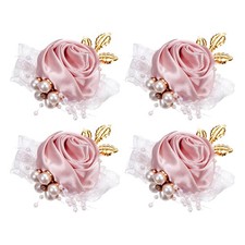 4pcs Wrist Corsage Artificial Flower Bracelets Rose Decorative 7x7cm Deep Pink