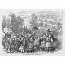 RUSSO-TURKISH WAR Wounded on the Road to Cernavoda - Antique Print 1877