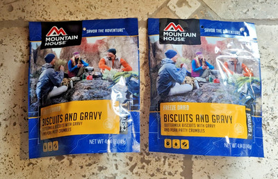 2 Packages MOUNTAIN HOUSE BISCUITS AND GRAVY- FREEZE DRIED Emergency Meals