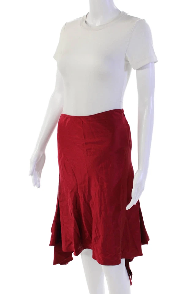 Marc Bouwer Womens Double Side Zip Satin Draped A Line Skirt Red Size Small - Image 2 of 4