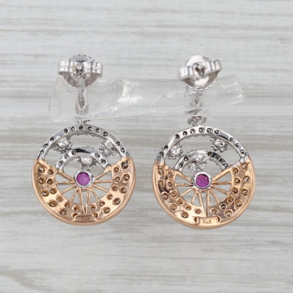 1.09ctw Diamond Ruby Circle Drop Earrings 18k Rose White Gold - Image 3 of 4