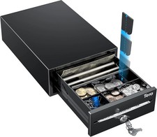 Cash Register Drawer 8" Mini: 4 Bill 6 Coin Small Cash Drawer Auto Open with Med
