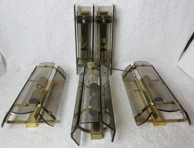 Vintage Retro 5er Set Wandleuchten aus Glas, drei verschiedene Formen