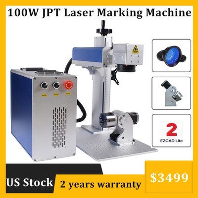 JPT 100W Mopa Fiber Laser Marking Machine Laser Engraver Rotary Axis Ezcad US