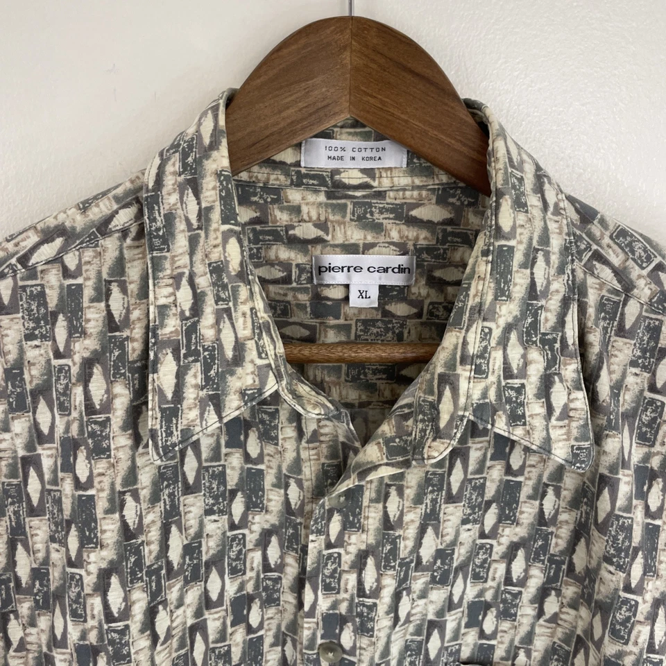 Pierre Cardin Shirt Mens XL Multicolor Diamond Long SLV (Shorter) Button Cotton - Image 4 of 4