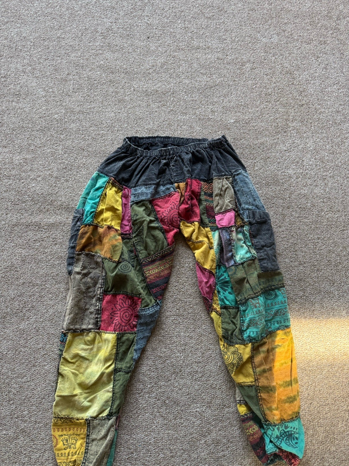 Multicolor Patchwork Cotton Relaxed Tapered Elast… - image 2