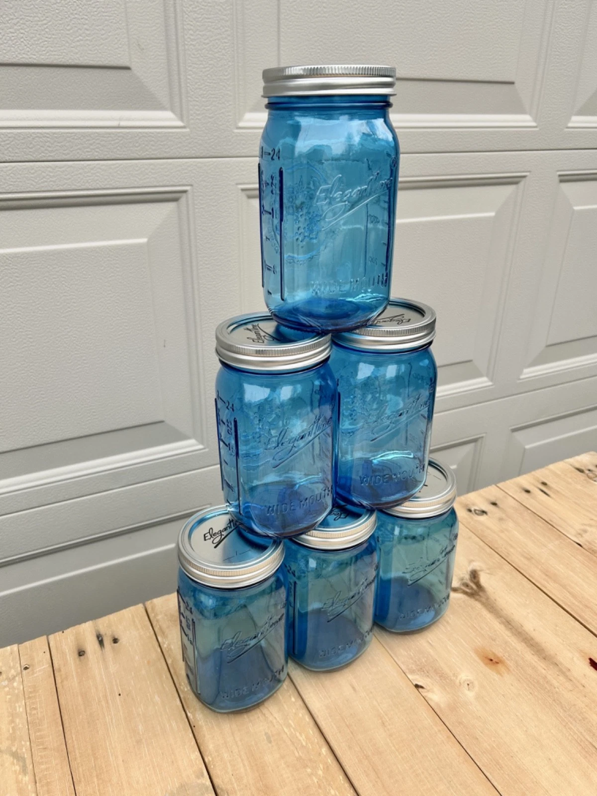 6 Ocean BLUE vintage style QUART mason canning jars - NEW WIDE mouth 32 oz.