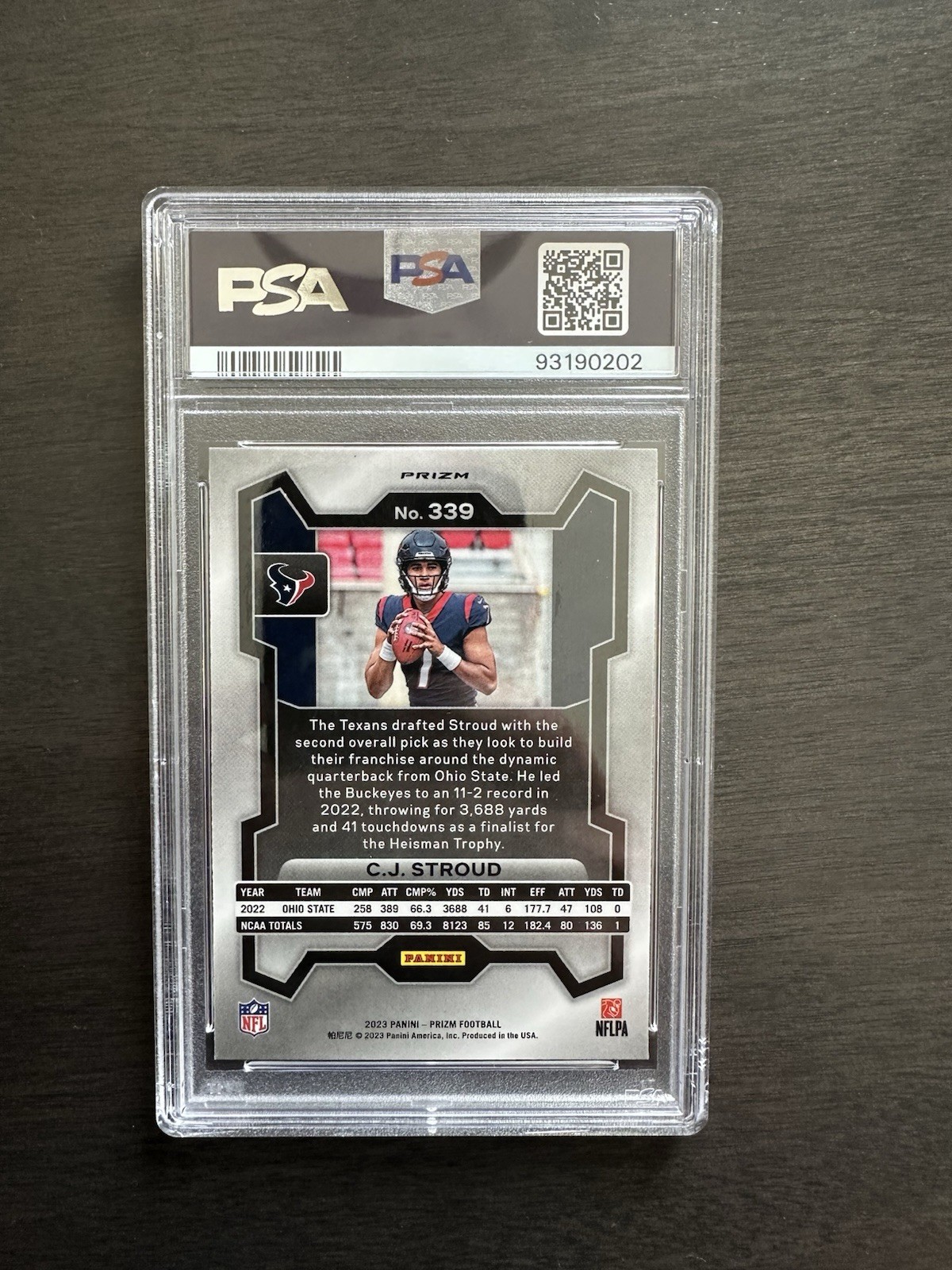 2023 Panini Prizm CJ Stroud #339 Red Sparkle SSP PSA 10 POP 32 view 2