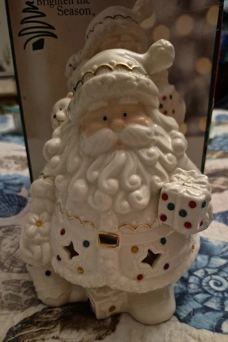 Vintage Porcelain White Santa Votive Candle Holder With Gold & Jewel Accents. - product listing photo