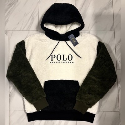 Polo Ralph Lauren Men's Sherpa Fleece Hoodie White Dark Green