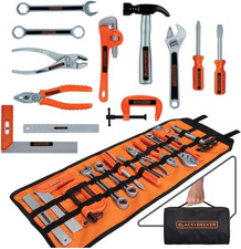 Black Decker Kids Tool Bag Set 13-Piece Junior Roll up Bag Pretend Play Tools