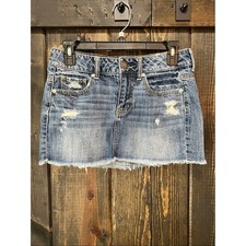 American Eagle Y2K Denim Mini Skirt 2 Distressed Micro Jean Preppy Vtg Vibes