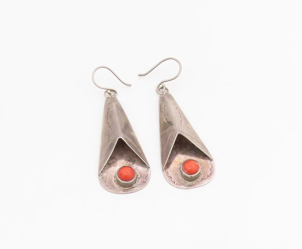 Pendientes de plata de ley 925 vintage coral modernista lágrima cuelga EG13919 Foto 2 de 4