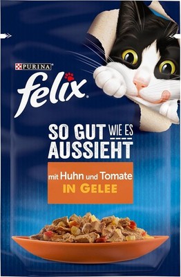 FELIX So gut wie es aussieht Katzenfutter nass in Gelee, Huhn & Tomate (26x 85g)