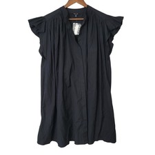 Madewell Flutter Sleeve Button-Front Mini Dress in Poplin Size XL Jet Black NWT