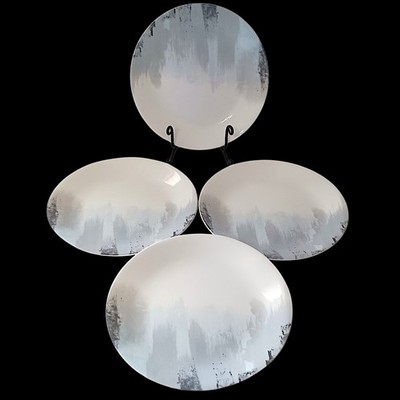 4 Corelle Plates Tranquil Reflection Lunch Side Salad Blue Gray Brush Strokes 