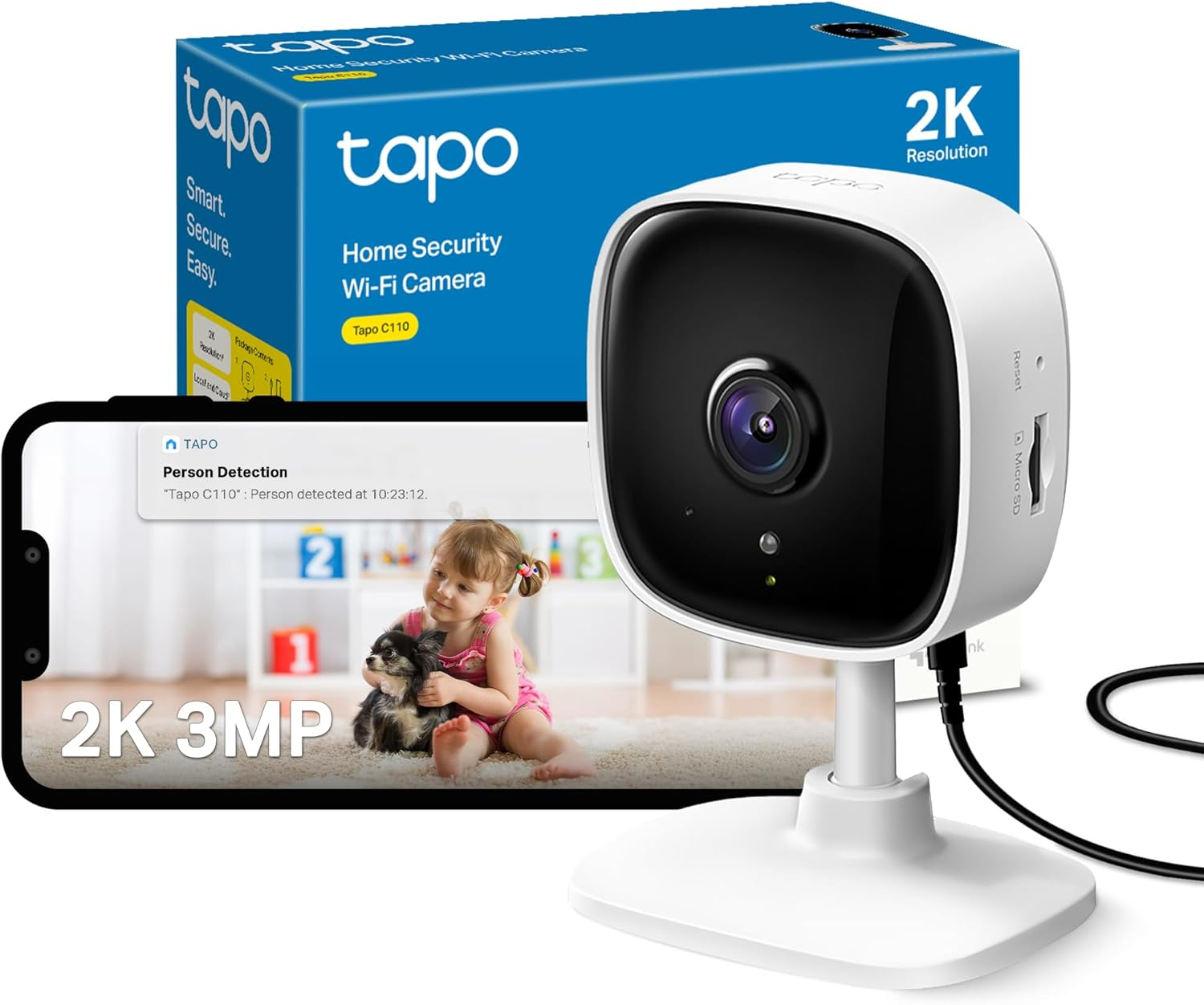 C110 2K 3MP Indoor Camera House Security, Wifi, No Monthly Fee, AI Detection, Do