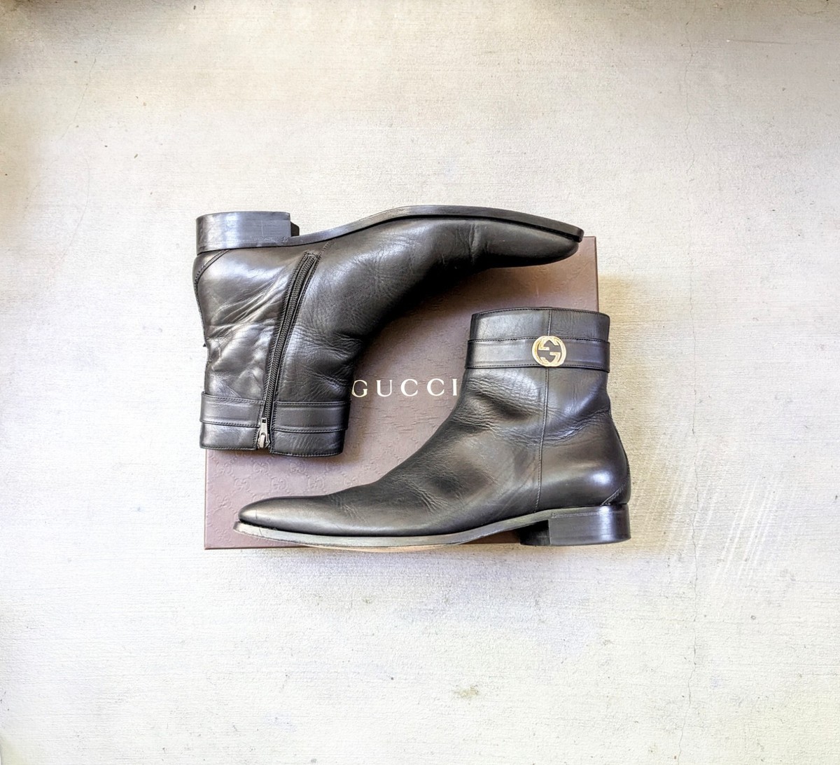 靴 GUCCI short boots sidezip leather 367755 Gucci Side Zip Boots Black Men US 12.5 Leather Dress Shoes