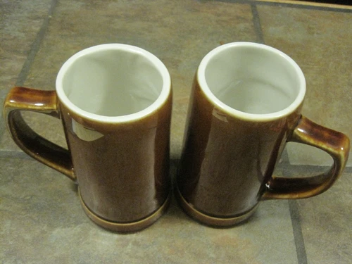 HALL STEINS / TANKARDS ~ VINTAGE PAIR ~  DARK BROWN ~ MINT!!