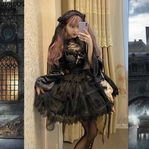 Japanese Victorian Gothic Lolita Dress VintageGirl Sweet Lace Rose PrincessDress - Picture 14 of 25