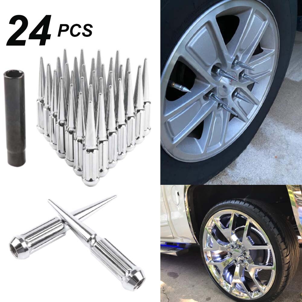 For Jeep Grand Cherokee SRT 24 PCS Black Spike Lug Nut 14x1.5+4.4