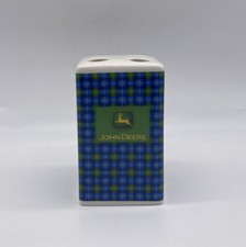 John Deere Ceramic Toothbrush Holder Green Blue Plaid