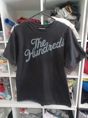 The Hundreds Gray/blue Cursive logo Black T Shirt Men's Medium Spellout  script