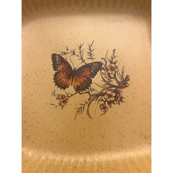 VTG 1970's Treasure Craft Baking Dish Pan With Butterflies 10" Square