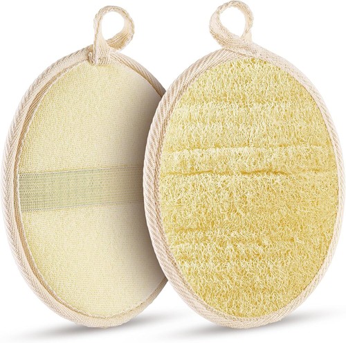 2PCS Premium Natural Loofah Sponge Exfoliating Body Scrubber, Shower Beige
