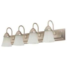 Modern Style 4-Light Vanity Bathroom Fixture in Satin Nickel Frosted Shade