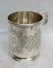 U27189 RARE 1880s HADDOCK LINCOLN FOSS CO SILVER 3 34 COFFEE CUP MUG G2U
