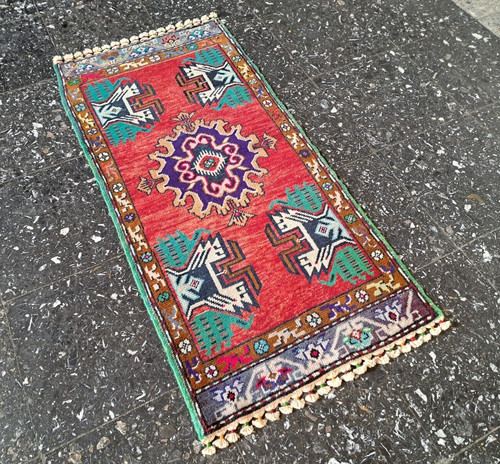 Turkish Rug, Antique Rug, Bathroom Rug, Doormat Rug, Vintage Rug, 1.7 x 3.4 ft