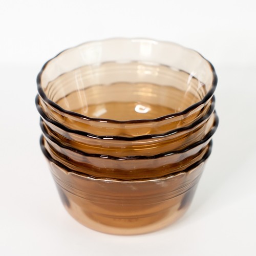 Pyrex Brown Bowls 463 Set of 4 6 oz USA Scalloped Rim Custard Prep ...