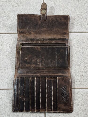 Patricia Nash Brown Italian Leather Wallet Clutch Purse Tri-Fold Button Closure - Picture 5 of 10