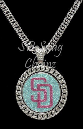 San Diego Padres City Connect Swag Chain - 2.5 & 4 Inch Silver Spinning Necklace - Picture 7 of 14