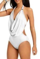 Bar III Women's Solid Cowlneck One-Piece Swimsuit White Size Small NWOT