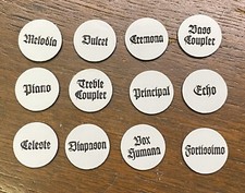 New Pump/Reed Organ Stop Faces, 7/8", Set of 12 , Chicago Cottage