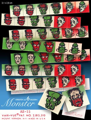 VARI VUE - USA 6 VARI VUE MONSTER KAUGUMMI SAMMEL WACKELBILDER Streifen 1960er DANDY FLICKER