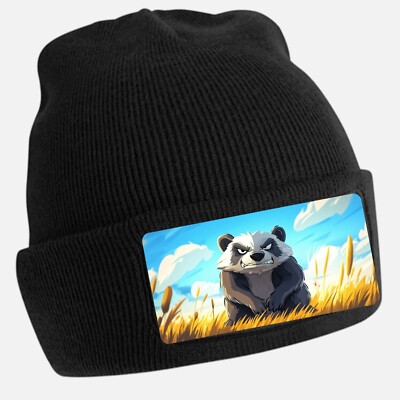 Angry Badger Black Beanie Hat Unisex Cotton